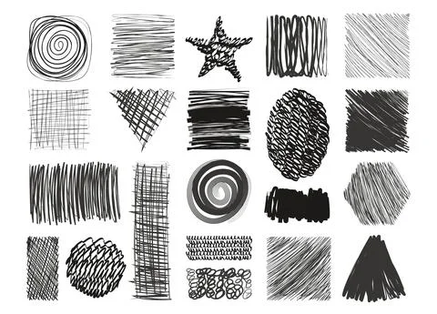 Hatch scribble shapes. Hand drawn pencil line, cross hatching brush stroke, d Illustrazione stock