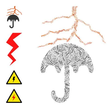 Hatch Thunderstorm Lightning Umbrella Icon Vector Collage 스톡 일러스트