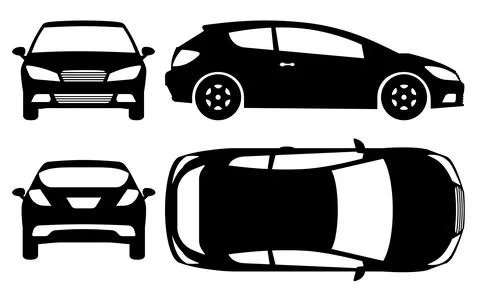 Hatchback car silhouette vector illustration with side, front, back, top view Stock Illustration