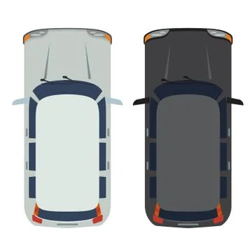 Hatchback Car top view. White and black Realistic and flat color style design . Stock Illustration