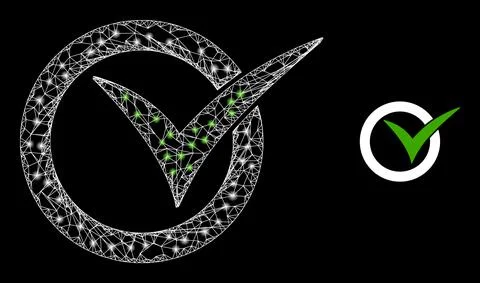 Hatched Approve Web Mesh Icon with Glare Lightspots Illustrazione stock