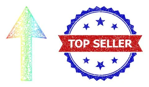 Hatched Up Arrow Web Mesh Icon with Rainbow Gradient and Unclean Bicolor Top Ilustração Stock