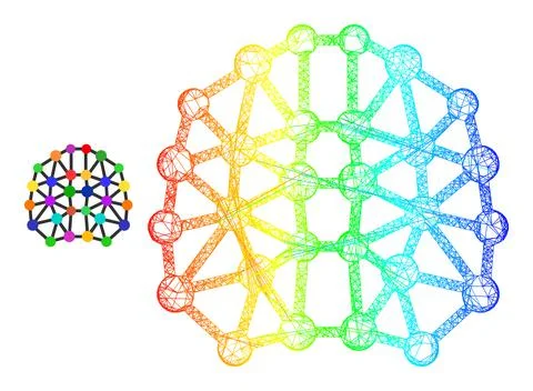 Hatched Artificial Brain Mesh Icon with Spectral Gradient Stock Illustration