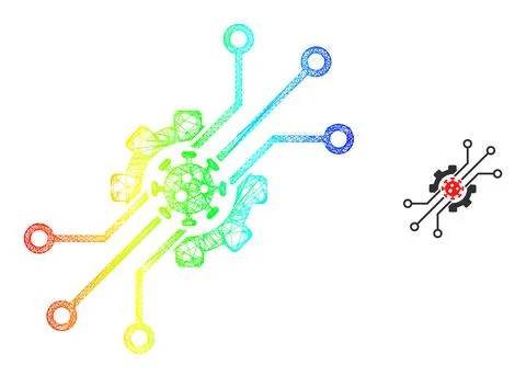 Hatched Artificial Virus Mesh Icon with Rainbow Gradient Stock Illustration