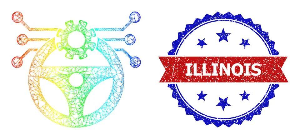 Hatched Autonomous Car Pilot Web Mesh Icon with Spectral Gradient and Grunge Stockillustratie