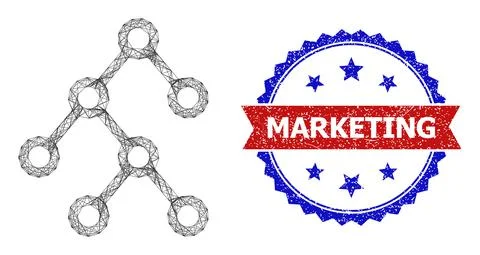 Hatched Binary Tree Web Mesh and Distress Bicolor Marketing Stamp Seal Stock Illustration