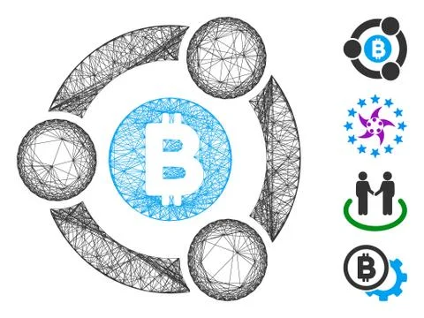 Hatched Bitcoin Collaboration Vector Mesh Illustrazione stock