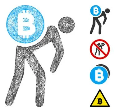 Hatched Bitcoin Courier Man Vector Mesh Stock Illustration