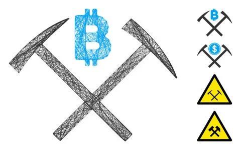 Hatched Bitcoin Mining Hammers Vector Mesh イラスト素材