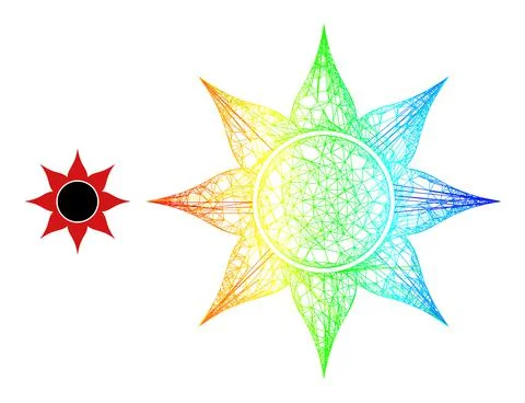 Hatched Black Sun Web Mesh Icon with Spectral Gradient Illustrazione stock