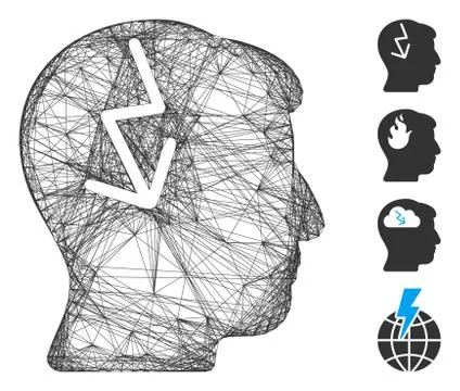 Hatched Brain Electric Strike Vector Mesh Stock Illustration