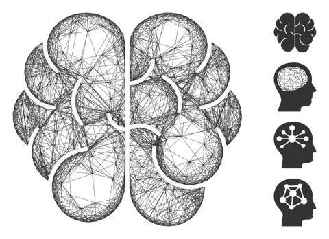Hatched Brain Vector Mesh Stock Illustration