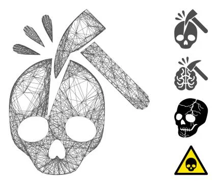 Hatched Break Skull Vector Mesh Illustrazione stock