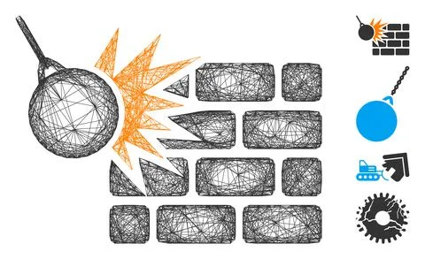 Hatched Brick Wall Destruction Vector Mesh Stock Illustration