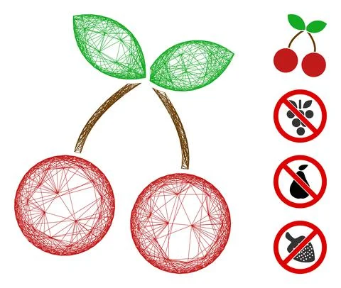 Hatched Cherry Vector Mesh 스톡 일러스트