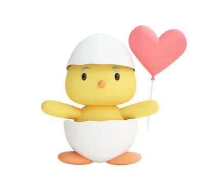 Hatched chick in shell with heart balloon Stock Illustration