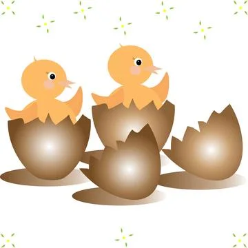 Hatched chickens in Mocha Mousse colored shells. The concept of Easter Stock Illustration