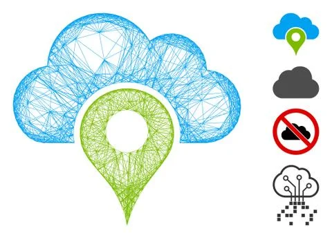 Hatched Cloud Location Vector Mesh Stock Illustration