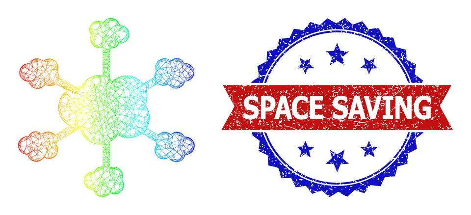 Hatched Cloud Network Web Mesh Icon with Spectrum Gradient and Scratched Bicolor Stock Illustration