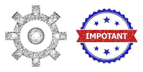 Hatched Cog Web Mesh and Grunge Bicolor Impotant Stamp Seal Stockillustratie