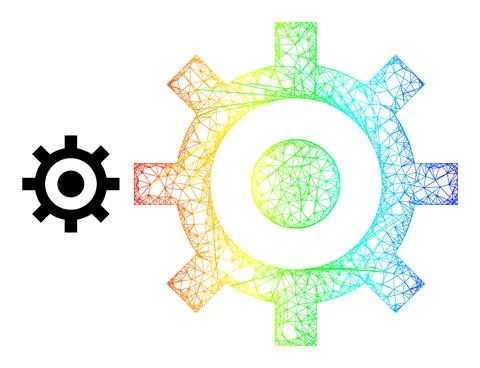 Hatched Cog Web Mesh Icon with Spectral Gradient Stock Illustration