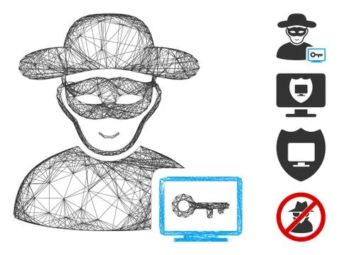 Hatched Computer Hacker Vector Mesh 스톡 일러스트