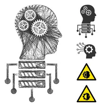 Hatched Cyborg Server Node Vector Mesh Stock Illustration