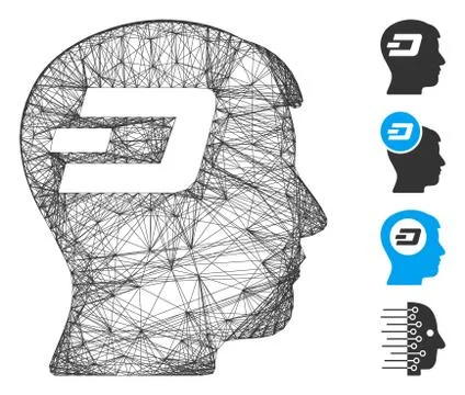 Hatched Dash Brain Vector Mesh Stock Illustration