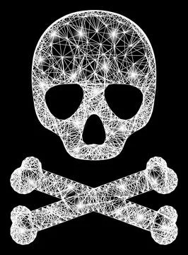 Hatched Death Skull Web Mesh with Bright Flares Stock Illustration