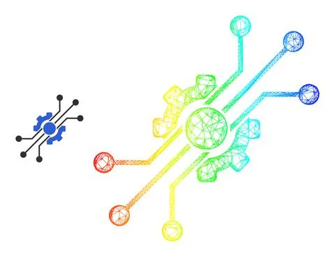 Hatched Digital Tech Mesh Icon with Spectral Gradient Stock Illustration