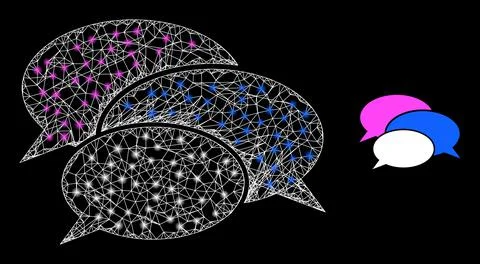 Hatched Discuss Web Mesh Icon with Constellation Light Spots Illustrazione stock
