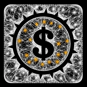 Hatched Dollar Box Web Mesh with Bright Flash Nodes Stock Illustration
