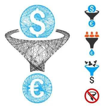 Hatched Dollar Euro Conversion Funnel Vector Mesh Stock Illustration