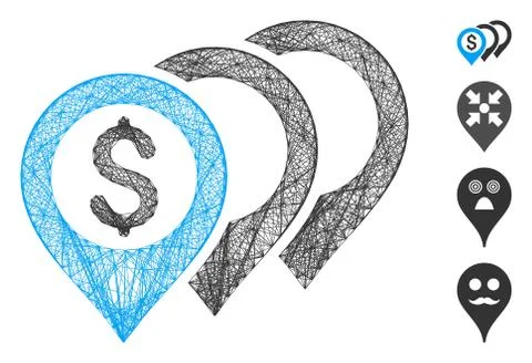 Hatched Dollar Map Pointers Vector Mesh Stock Illustration