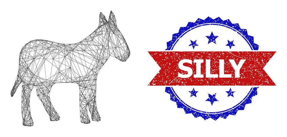 Hatched Donkey Web Mesh and Grunge Bicolor Silly Seal Stock Illustration