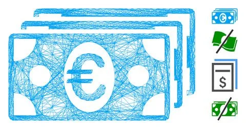 Hatched Euro Banknotes Vector Mesh 스톡 일러스트