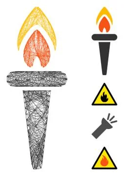 Hatched Fire Torch Vector Mesh Stock Illustration