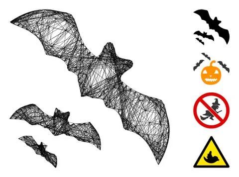 Hatched Flying Bats Vector Mesh Stock Illustration