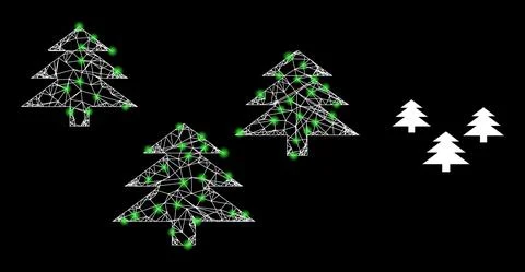 Hatched Forest Web Mesh Icon with Constellation Light Spots Stock Illustration