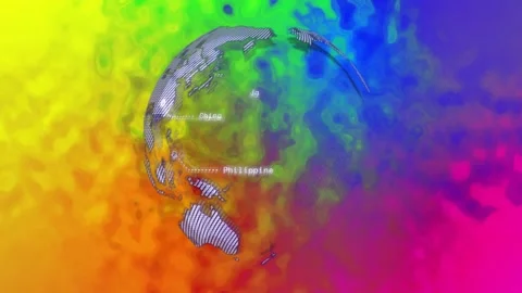 Hatched fragments emerging from multicolor cloud assembling into hatched globe, Stock Footage 333962619