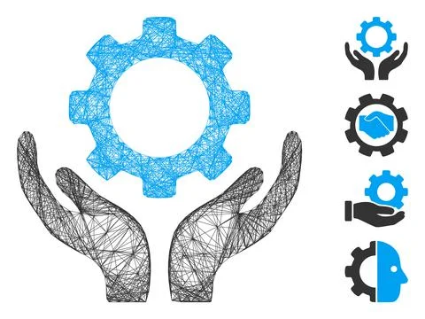 Hatched Gear Maintenance Hands Vector Mesh Stockillustratie