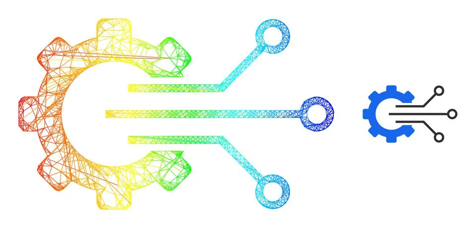 Hatched Gear Sensor Mesh Icon with Rainbow Gradient Illustrazione stock