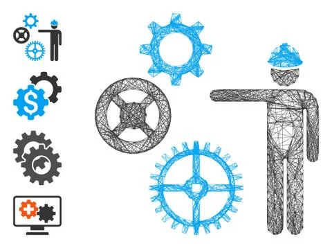 Hatched Gears Mechanics Presentation Vector Mesh Stock Illustration