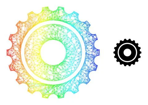 Hatched Gearwheel Web Mesh Icon with Spectrum Gradient Illustrazione stock