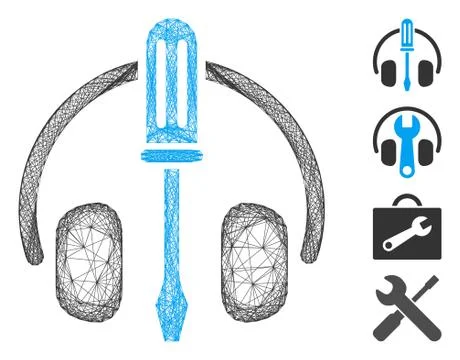Hatched Headphones Tuning Screwdriver Vector Mesh Stockillustratie