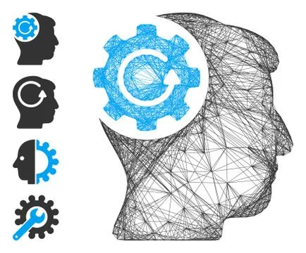 Hatched Intellect Gear Rotation Vector Mesh 스톡 일러스트