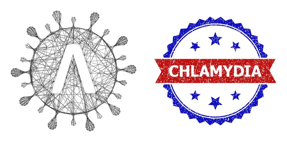 Hatched Lambda Coronavirus Strain Web Mesh and Unclean Bicolor Chlamydia Stamp Stock Illustration