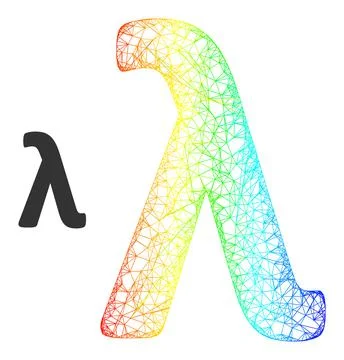 Hatched Lambda Greek Lowercase Letter Web Mesh Icon with Rainbow Gradient Stock Illustration