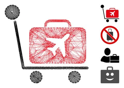 Hatched Luggage Trolley Vector Mesh Illustration