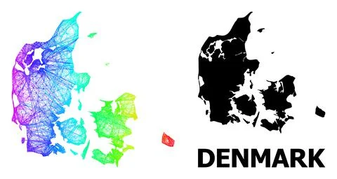 Hatched Map of Denmark with Spectrum Gradient Stock Illustration